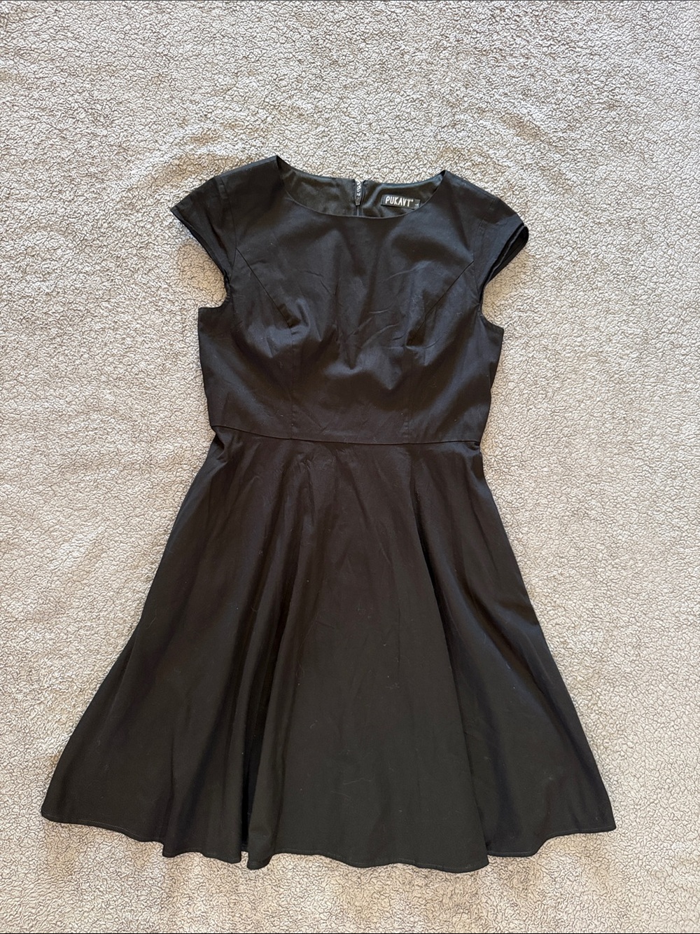 Pukvat Black Cap-Sleeve Fit & Flare Mini Dress